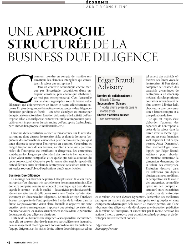 “Une approche structurée de la business due diligence” – Market.ch