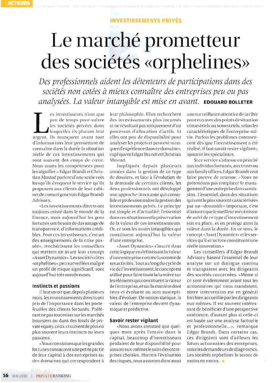 “Le marché prometteur des sociétés ‘orphelines'”