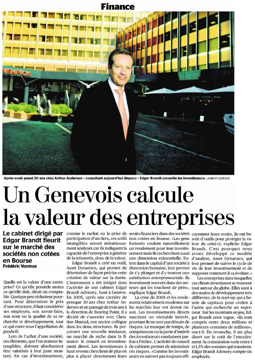 “Un genevois calcule la valeur des entreprises” – Tribune de Genève